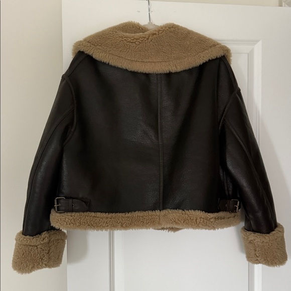 Zara Dark Brown Leather Jacket with Beige Shearling - Picture 9 of 9